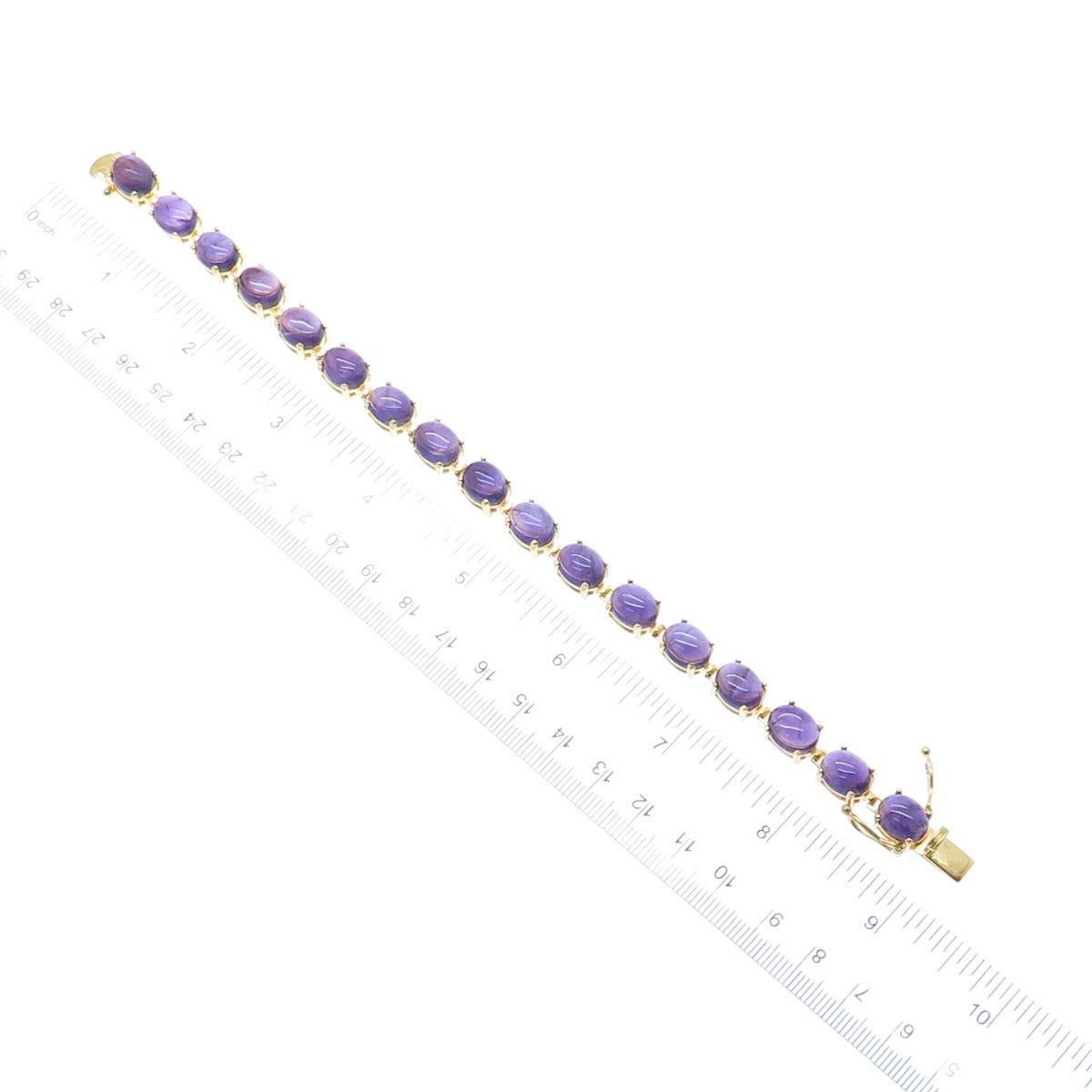 925 Sterling Silver Gold Plated Real Cabochon Amethyst Bracelet 8.25"