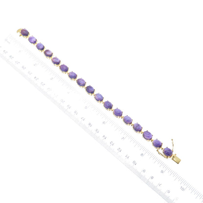925 Sterling Silver Gold Plated Real Cabochon Amethyst Bracelet 8.25"