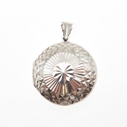 925 Sterling Silver Vintage Diamond-Cut Round Locket Charm Pendant