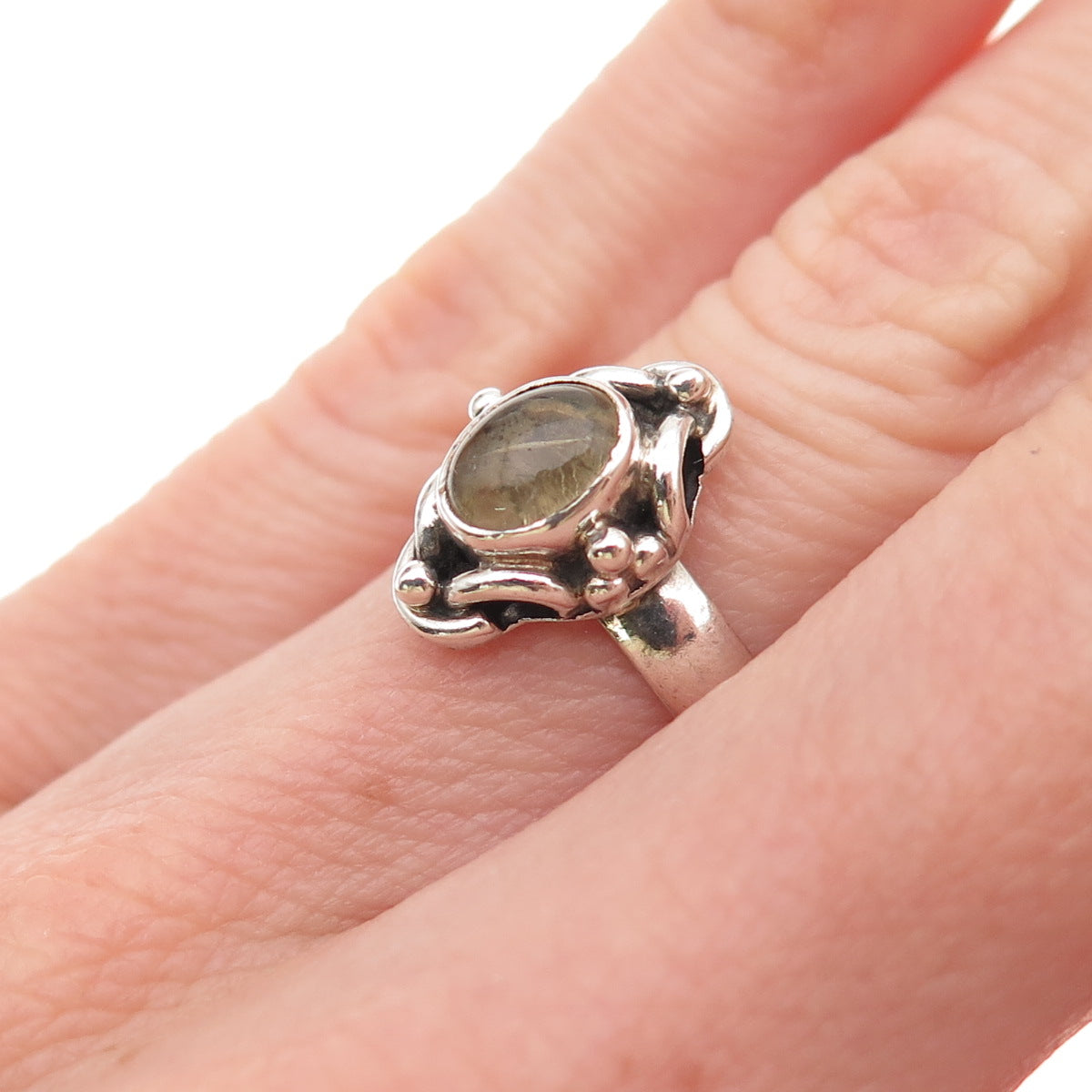 925 Sterling Silver Vintage Real Citrine Oxidized Ring Size 5