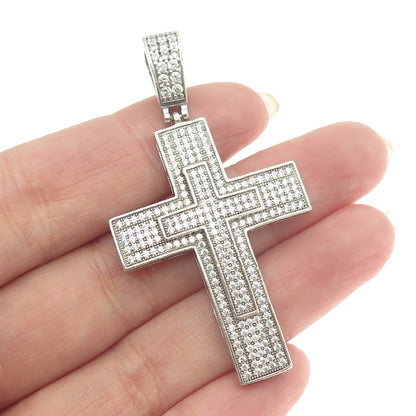 925 Sterling Silver Round-Cut C Z Cross Pendant