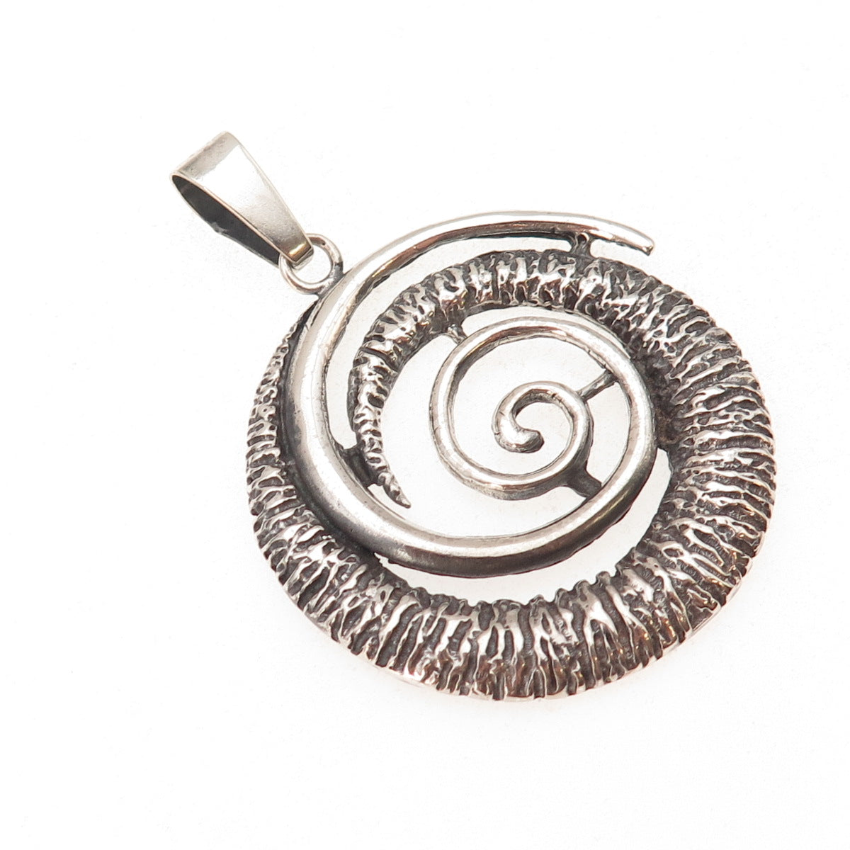 925 Sterling Silver Vintage Poland Modernist Spiral Oxidized Pendant