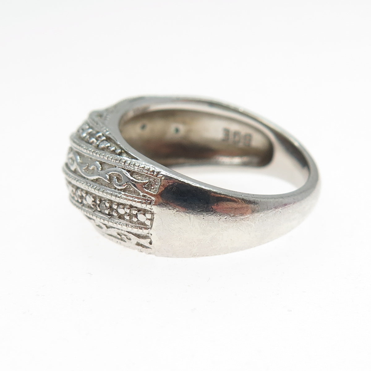 BGE BRADFORD 925 Sterling Silver Real Round-Cut Diamond Ring Size 7