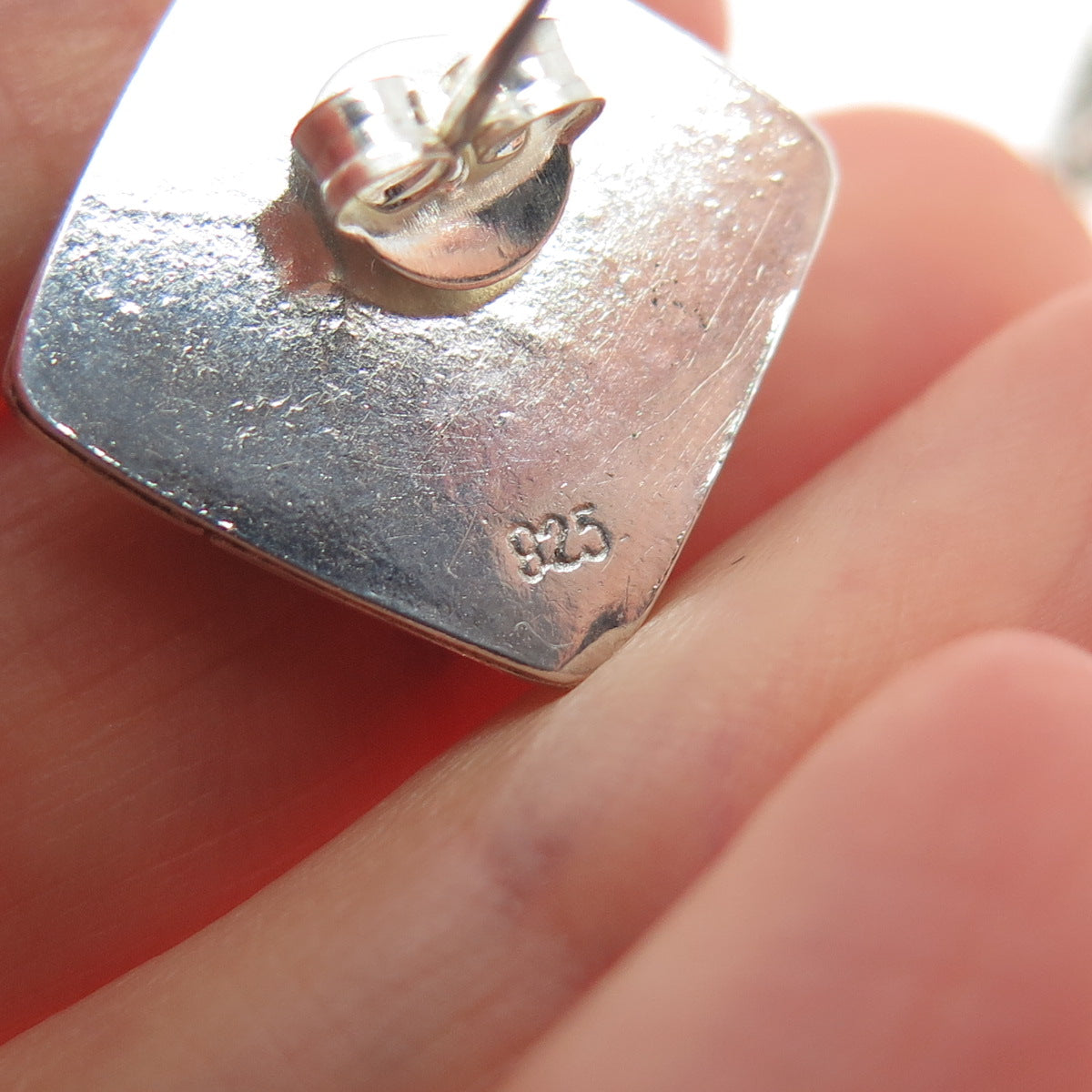 925 Sterling Silver 2-Tone Vintage Modernist Granulated Oxidized Earrings