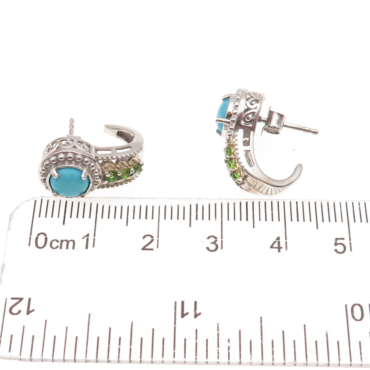Chuck Clemency 925 Sterling Silver Real Turquoise & Peridot Claw Earrings