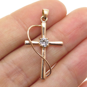 HAN 925 Sterling Silver Rose Gold Plated Real White Topaz Cross Pendant