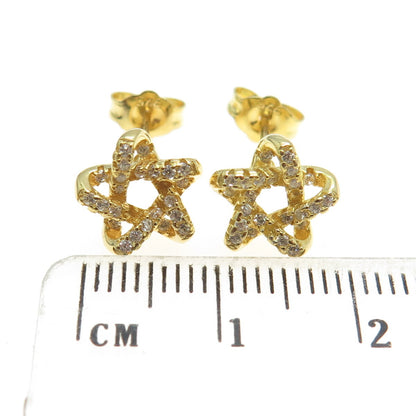 925 Sterling Silver Gold Plated Round-Cut C Z Star Stud Earrings