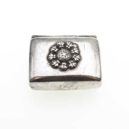 925 Sterling Silver Antique Art Deco Flower Oxidized Snuff / Pill Box