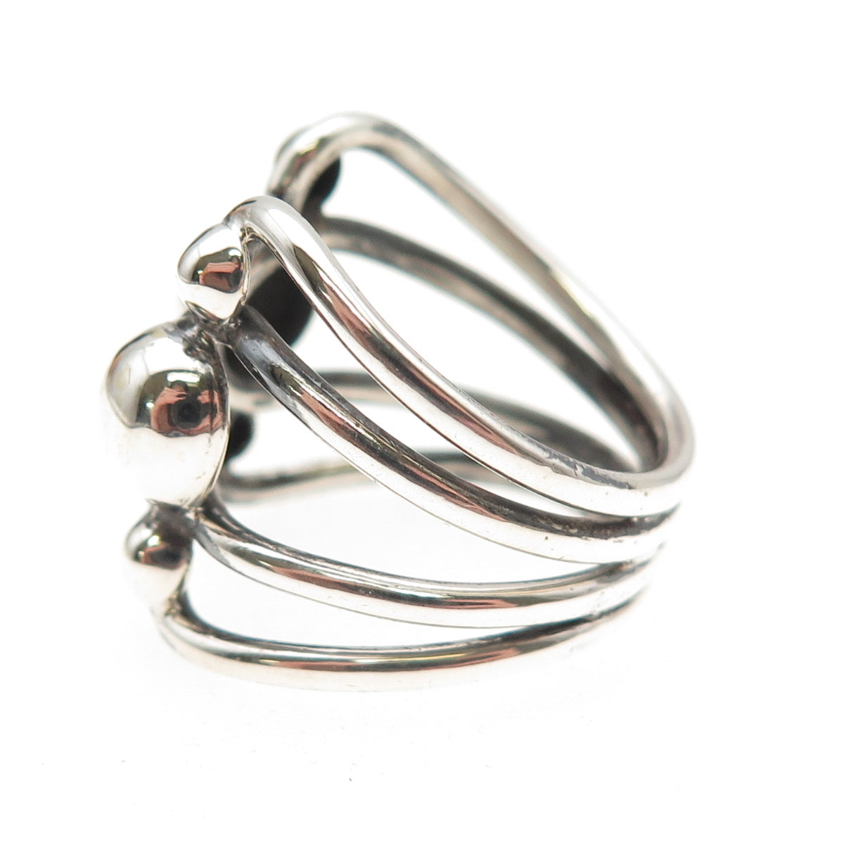 925 Sterling Silver Vintage Modernist Wing Oxidized Adjustable Ring Size 9.25