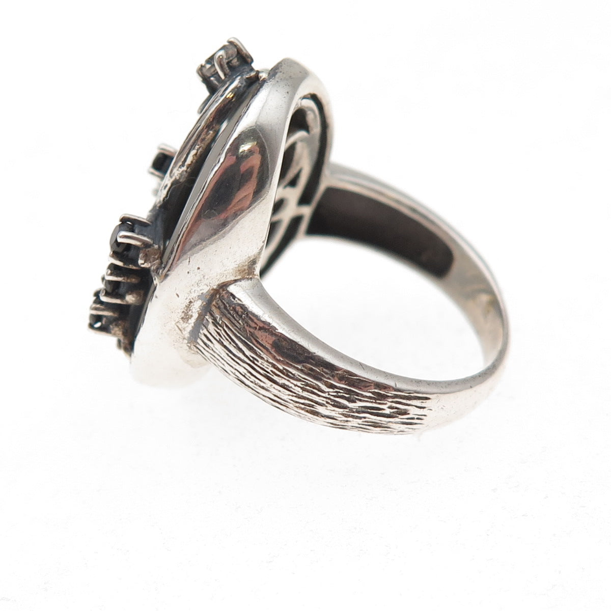 Clyde Duneier Sterling Silver Vintage Real Topaz Spinel MOP Love Ring Size 7.25