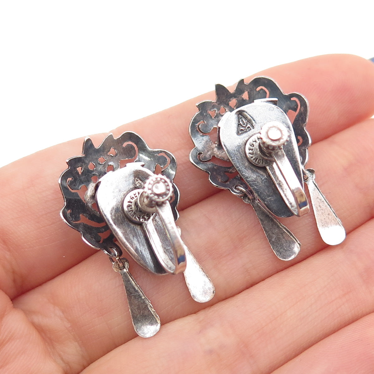 925 Sterling Silver Vintage Mexico Real Amethyst Goddess Screw Back Earrings