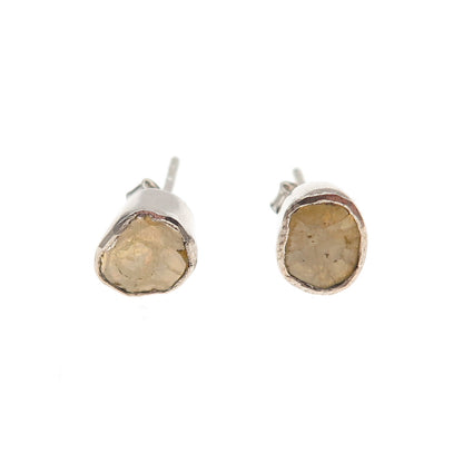 925 Sterling Silver Real Rose-Cut Canary Diamond Stud Earrings