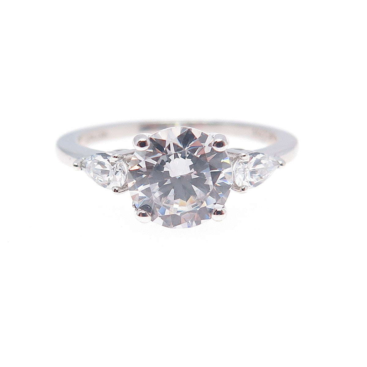 925 Sterling Silver Round & Pear-Cut C Z Engagement Ring Size 8.25