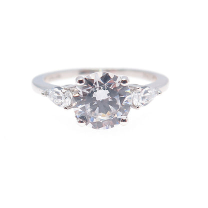 925 Sterling Silver Round & Pear-Cut C Z Engagement Ring Size 8.25