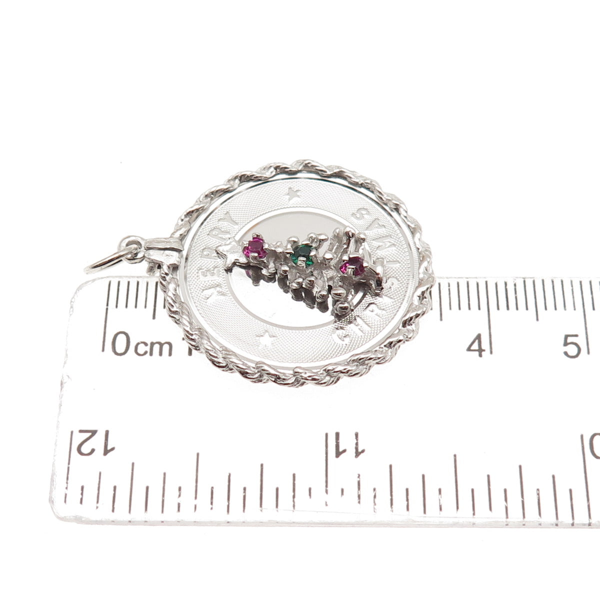 925 Sterling Silver Vintage Rhinestone Merry Christmas Tree Charm Pendant