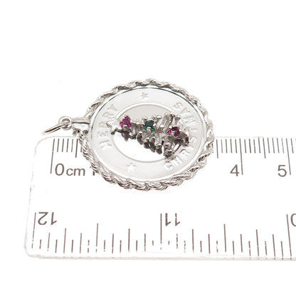 925 Sterling Silver Vintage Rhinestone Merry Christmas Tree Charm Pendant