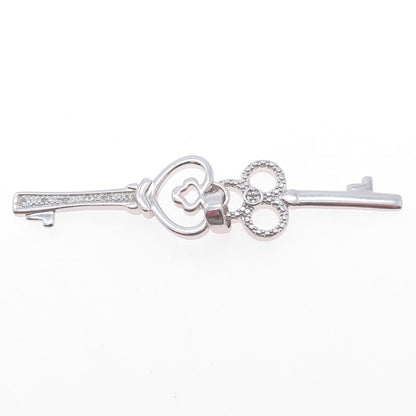 925 Sterling Silver Real Round-Cut Diamond Heart & Club Key Charm Pendant