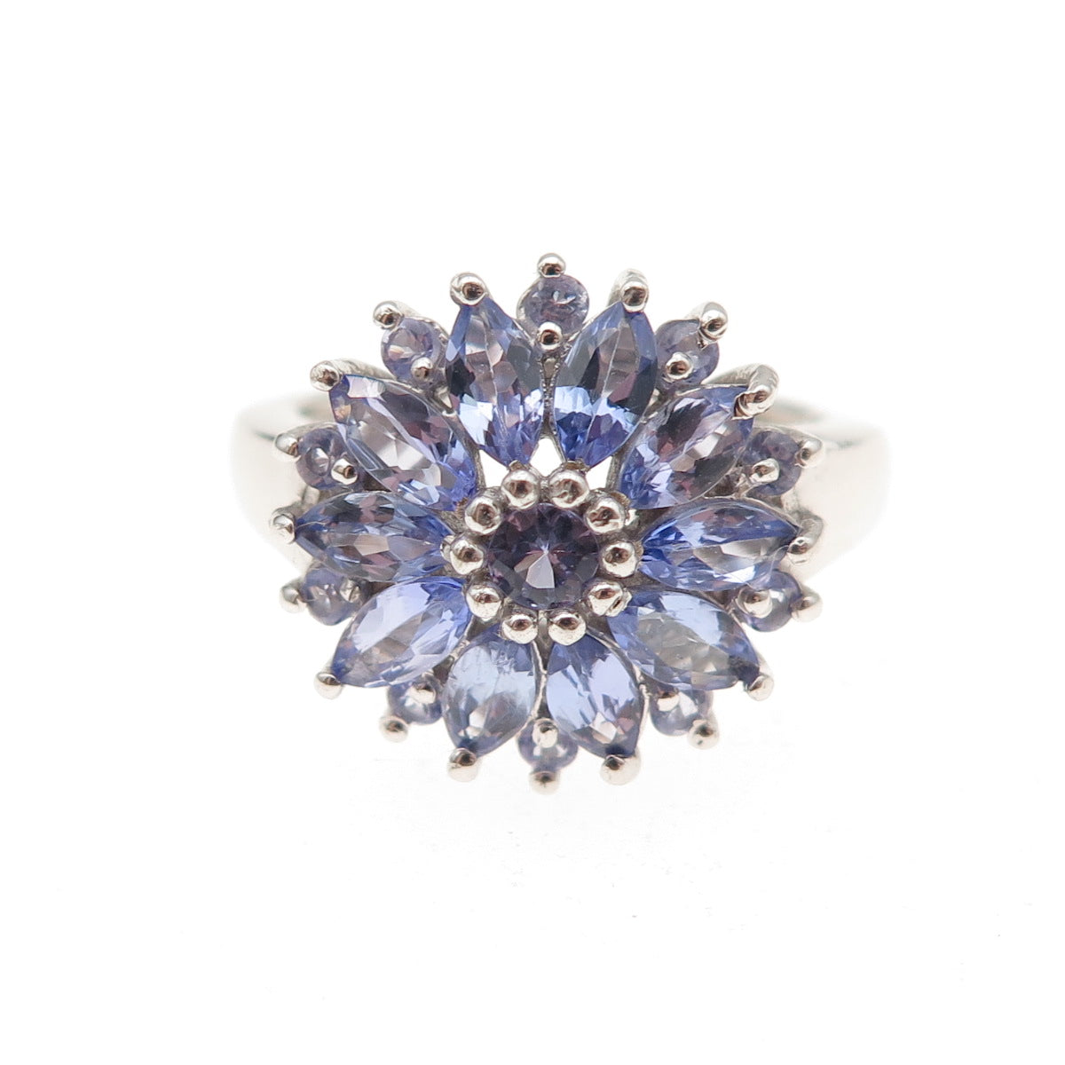 Chuck Clemency 925 Sterling Silver Real Tanzanite Floral Ring Size 6