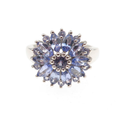 Chuck Clemency 925 Sterling Silver Real Tanzanite Floral Ring Size 6