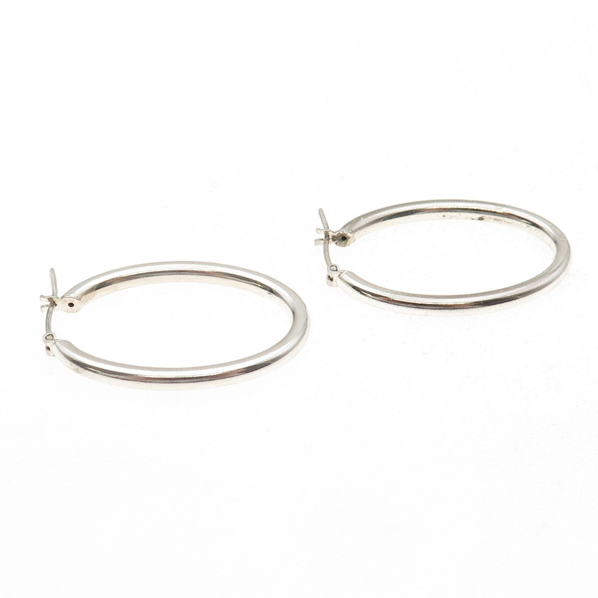 925 Sterling Silver Italy Tube Oval Hoop Earrings