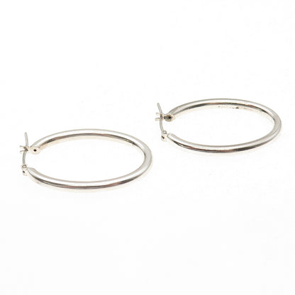 925 Sterling Silver Italy Tube Oval Hoop Earrings