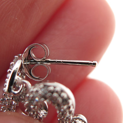 925 Sterling Silver Round-Cut C Z Heart Dangle Earrings