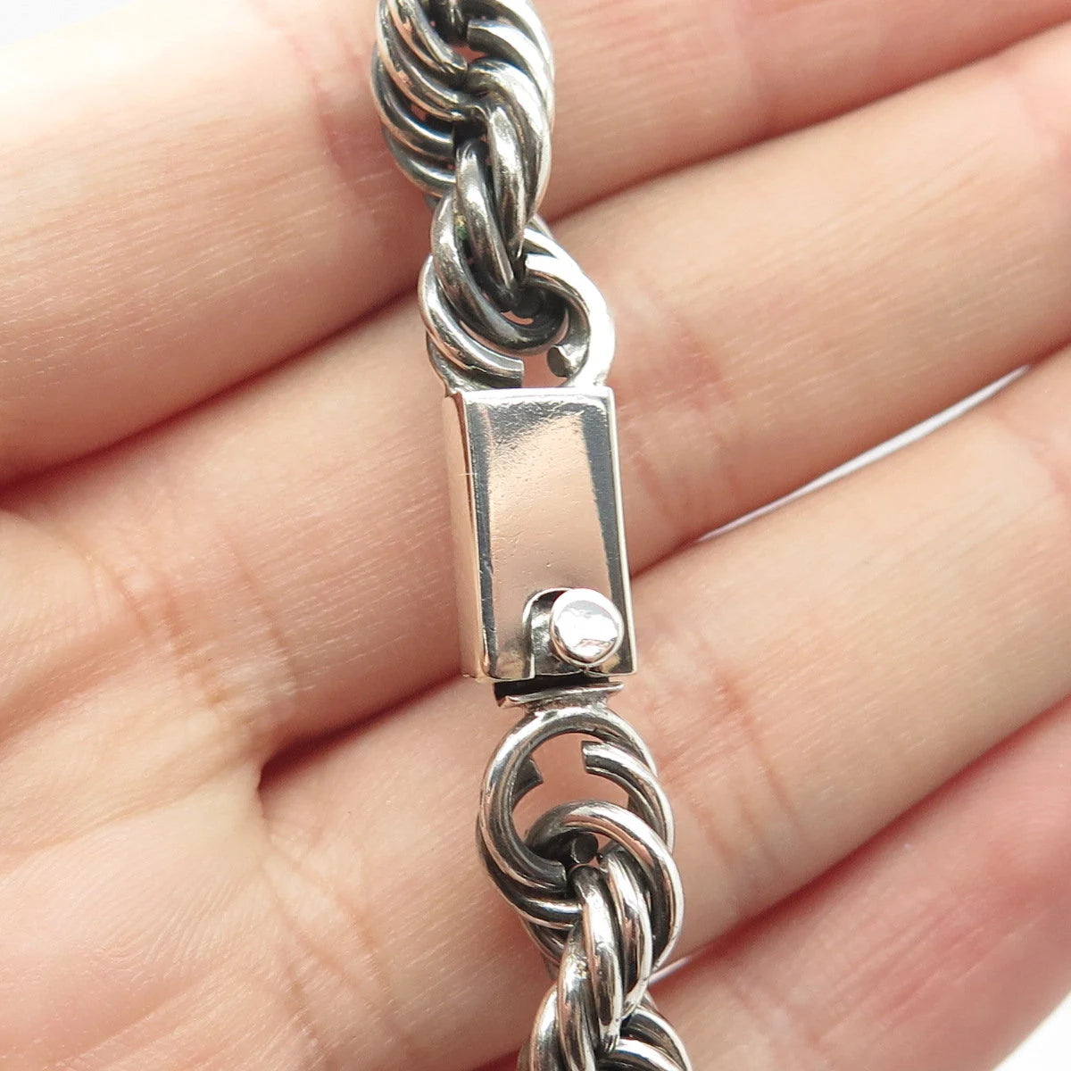 925 Sterling Silver Vintage Mexico Twisted Rope Link Bracelet 6.75"