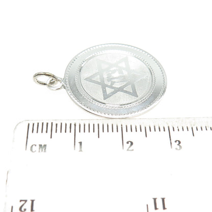 WELLS 925 Sterling Silver Vintage Star of David Round Pendant