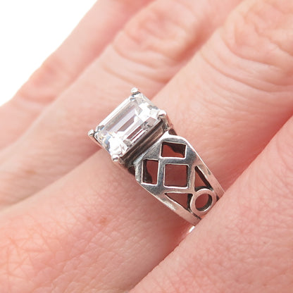 925 Sterling Silver Vintage Emerald-Cut C Z Ring Size 8