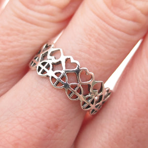 925 Sterling Silver Vintage Heart & Cross Oxidized Band Ring Size 8