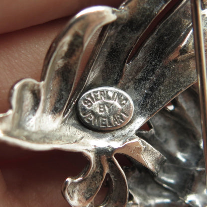 925 Sterling Silver Antique Art Deco Jewelart Floral Leaf Pin Brooch