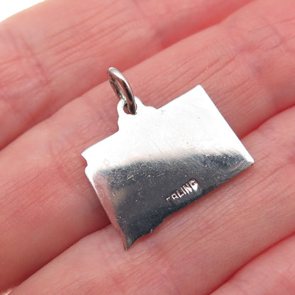 925 Sterling Silver Vintage Enamel South Dakota State Map Mini Charm Pendant