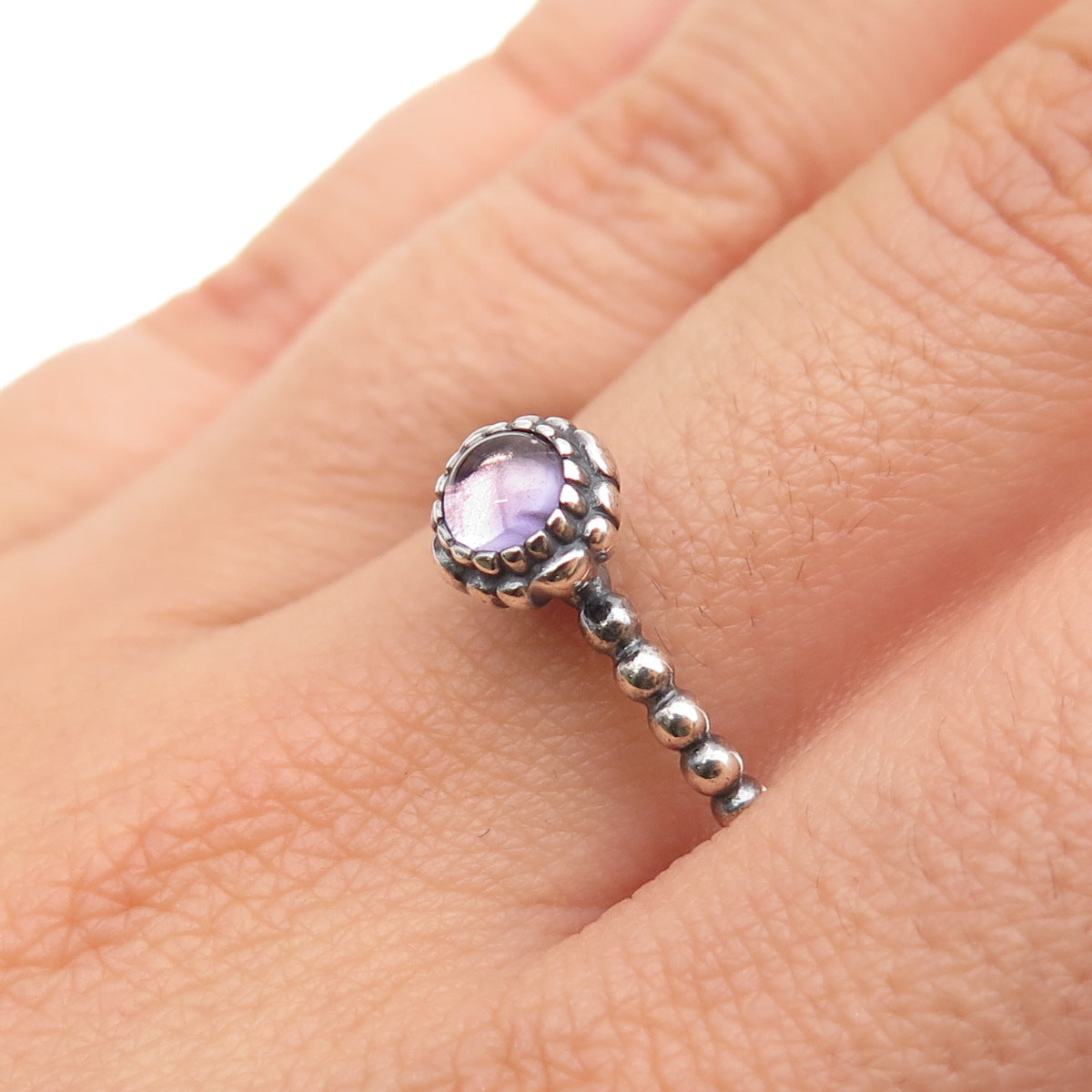 PANDORA Sterling Silver Real Amethyst February Birthstone Bubble Ring Size 8.75