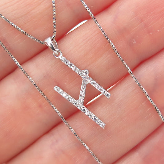 925 Sterling Silver Round-Cut C Z Letter H Initial Box Chain Necklace 18"
