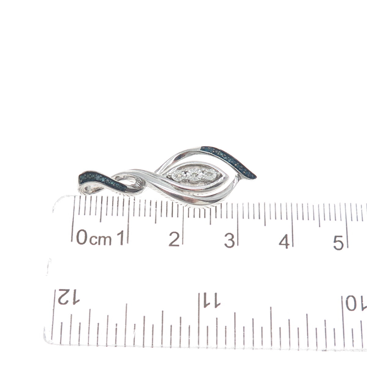925 Sterling Silver Real Round-Cut White & Blue Diamond Twisted Pendant