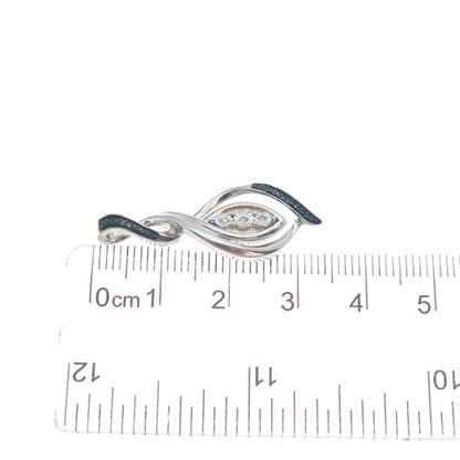 925 Sterling Silver Real Round-Cut White & Blue Diamond Twisted Pendant