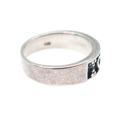 925 Sterling Silver Vintage Heart Oxidized Band Ring Size 7