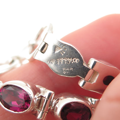 925 Sterling Silver Vintage Mexico Real Oval-Cut Rhodolite Bracelet 6-7"