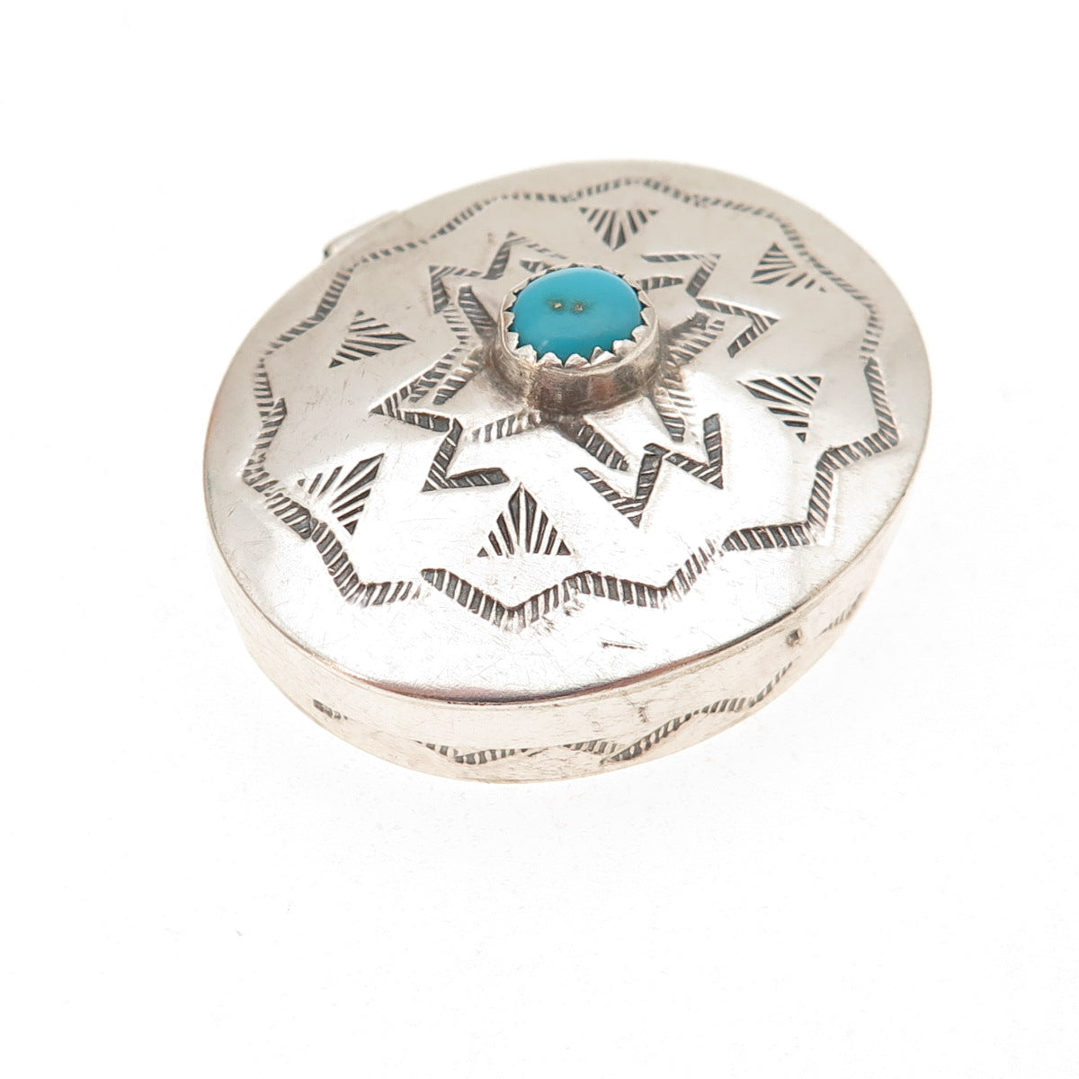 Old Pawn 925 Sterling Silver Vintage Southwestern Turquoise Pill / Snuff Box