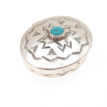 Old Pawn 925 Sterling Silver Vintage Southwestern Turquoise Pill / Snuff Box