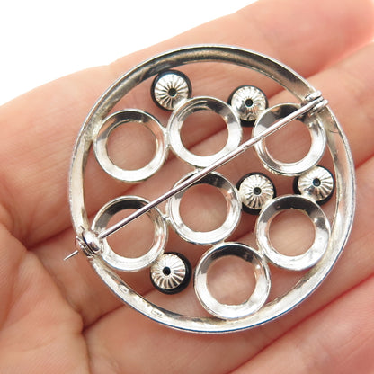 900 Silver Vintage Czechia Real Black Onyx Modernist Artisan Pin Brooch