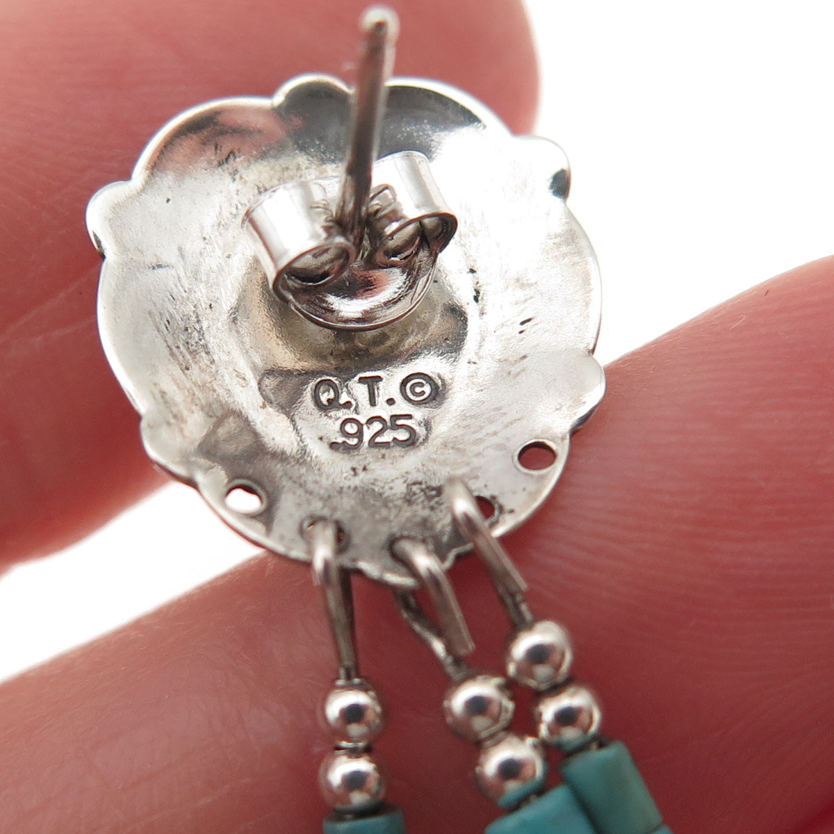 Quoc Turquoise Old Pawn 925 Sterling Silver Vintage Southwestern Dangle Earrings
