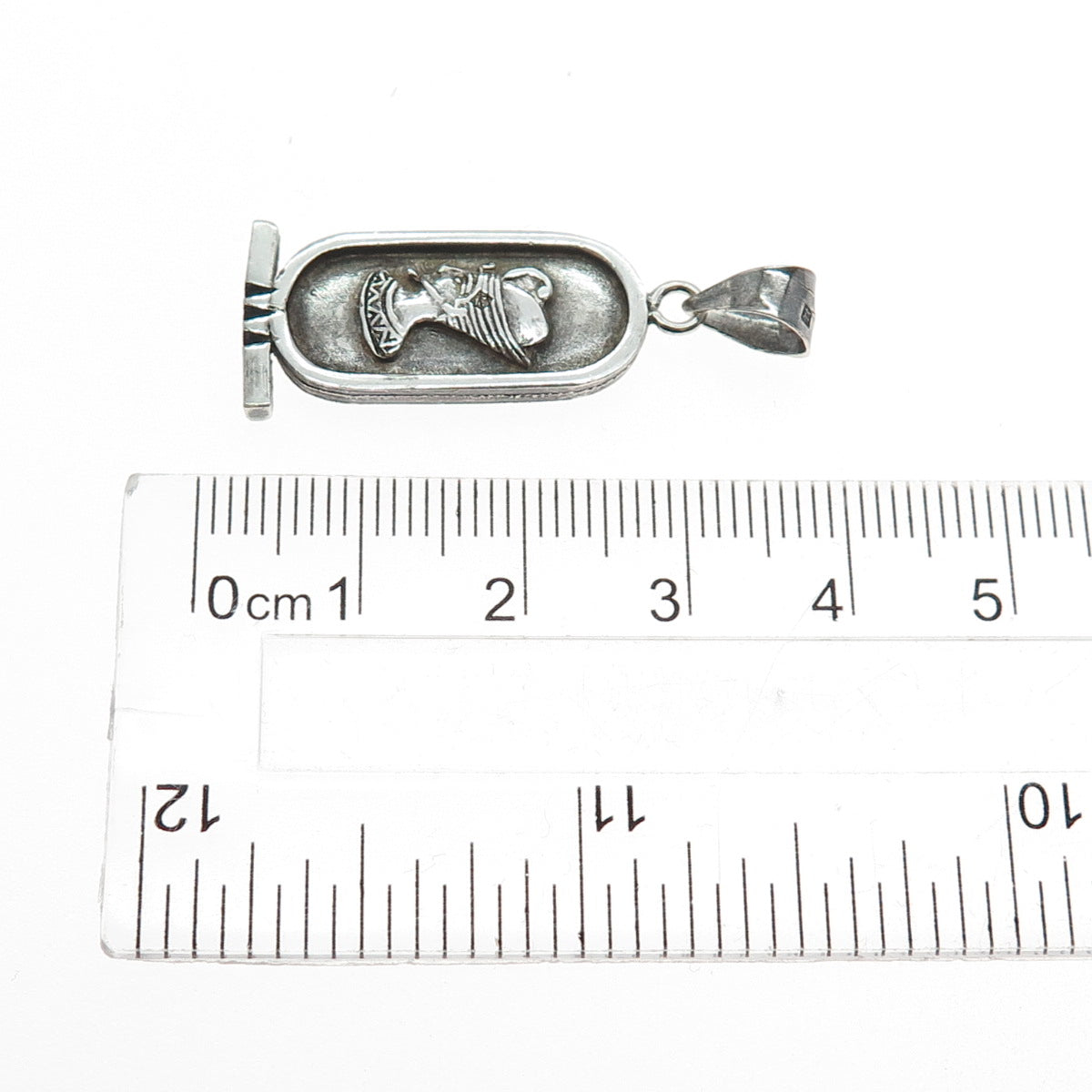 800 Silver Vintage Egyptian Pharaoh Cartouche Oxidized Charm Pendant
