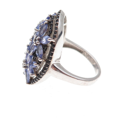 Chuck Clemency 925 Sterling Silver Real Tanzanite & Black Spinel Ring Size 8
