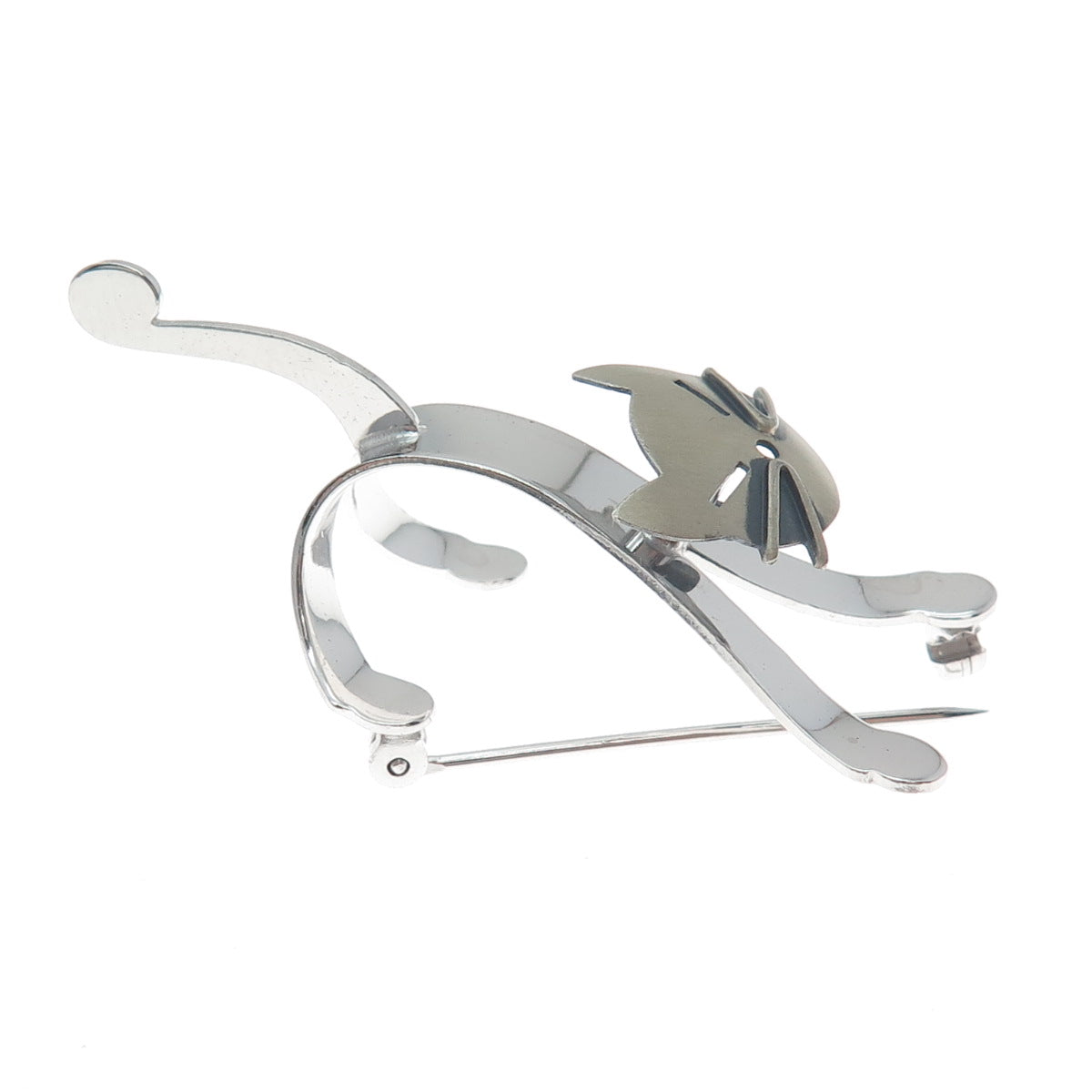 BEAU 925 Sterling Silver Vintage Modernist Cat Pin Brooch