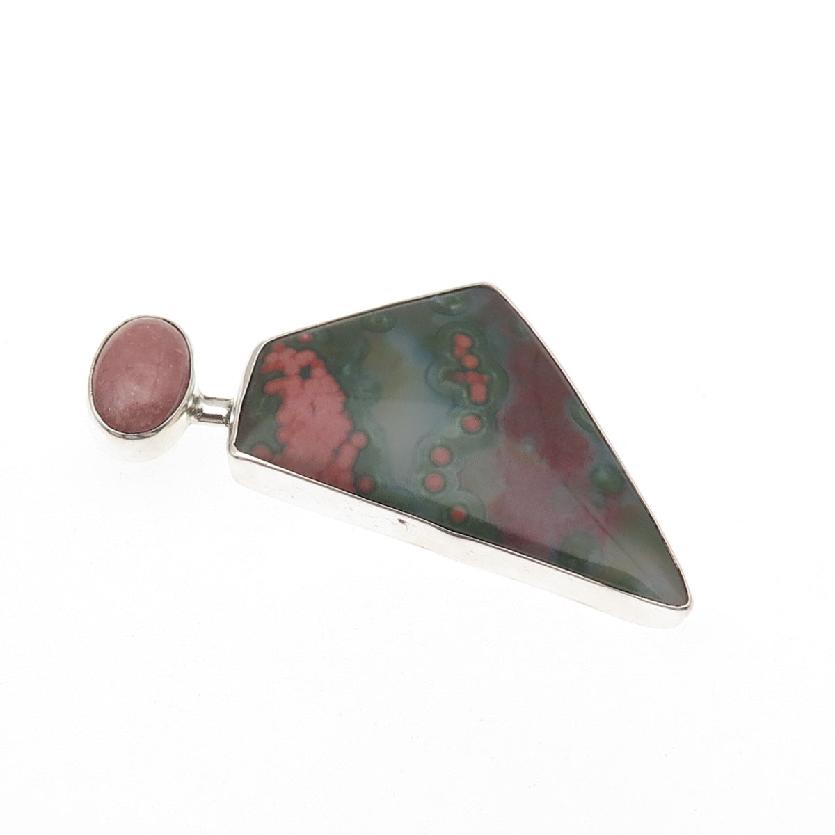 Stanley Bain Navajo Old Pawn Sterling Silver Vintage Agate & Rhodonite Pendant