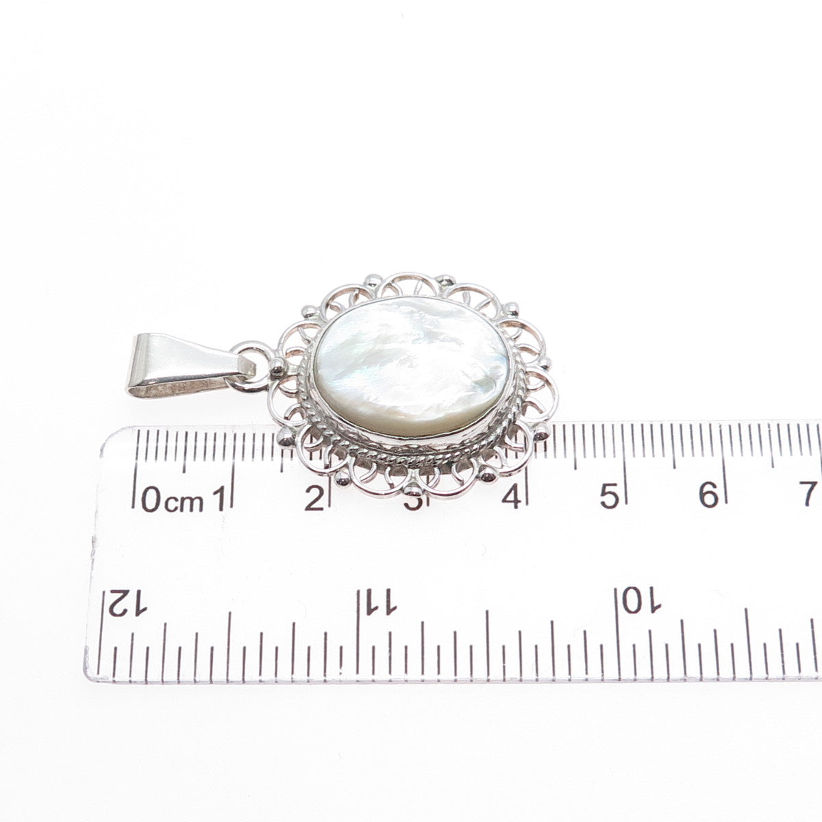 925 Sterling Silver Vintage Mexico Real MOP Ornate Charm Pendant