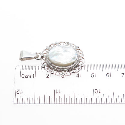 925 Sterling Silver Vintage Mexico Real MOP Ornate Charm Pendant