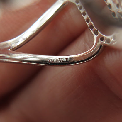 925 Sterling Silver Real Round-Cut Diamond Oval Link Ring Size 7