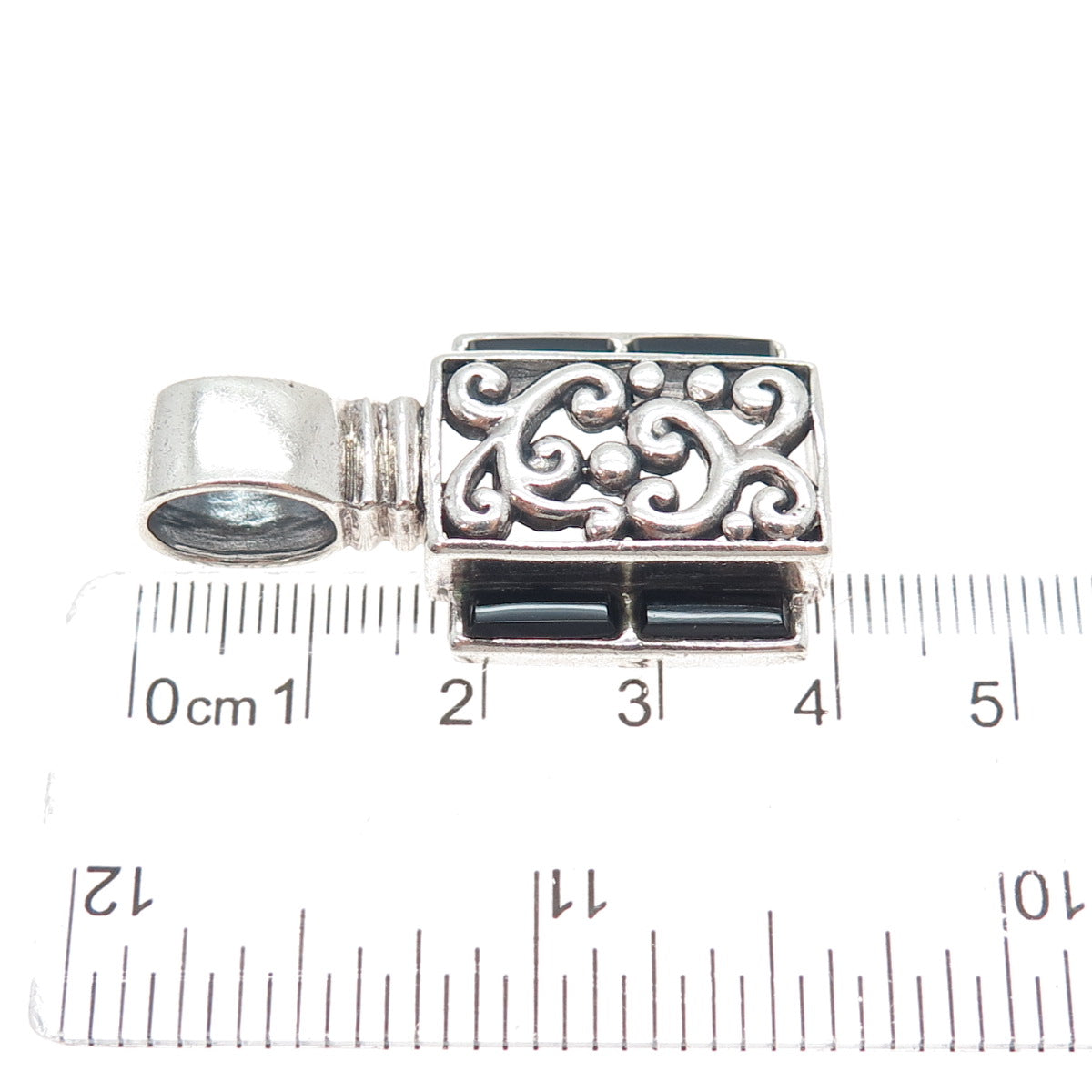 SIDNEY EVAN Sterling Silver Vintage Real Black Onyx Swirl Floral Charm Pendant